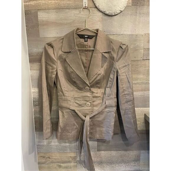 Mossimo XS NWOT linen look lightweight belted blazer deep khaki grey chest 16 sh - Picture 1 of 6